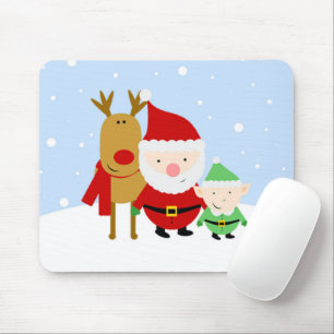 Santa, Reindeer and elf on Christmas Day Mouse Pad