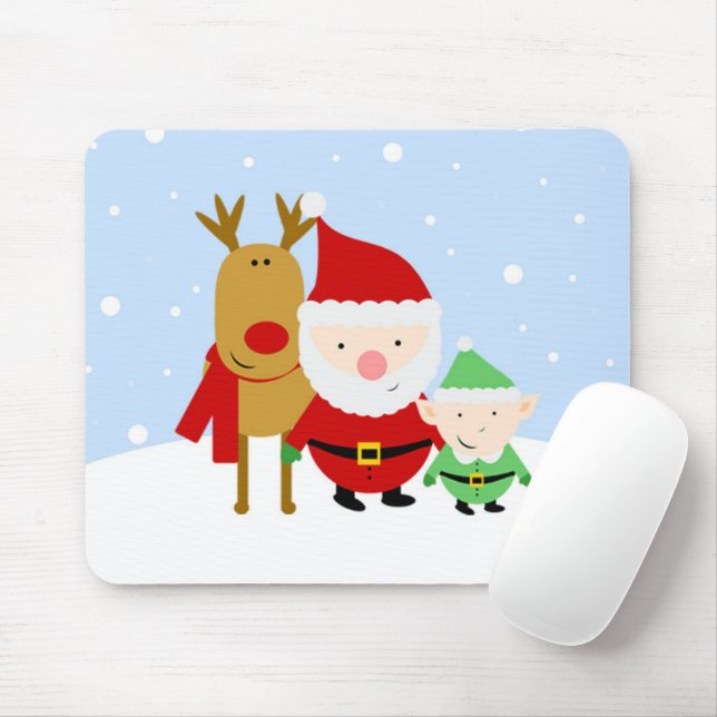 Santa, Reindeer and elf on Christmas Day Mouse Pad (With Mouse)