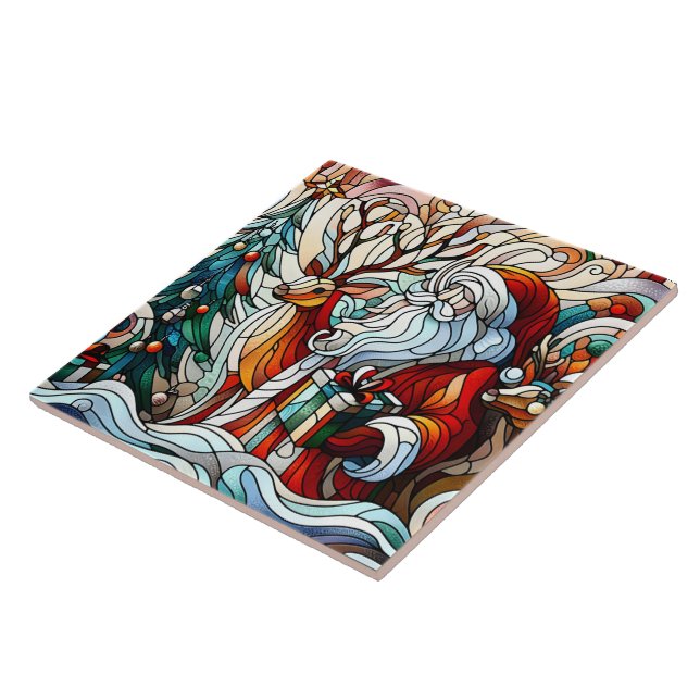 Santa, reindeer, and gifts by trees' tile (Side)