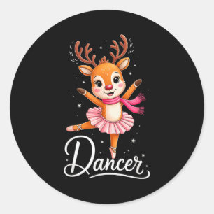 Santa Reindeer Ballet Dancer Cute Christmas Men Wo Classic Round Sticker