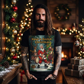 Santa Reindeer Band Rockin Christmas T-Shirt