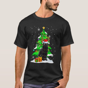 Santa Reindeer Black Cat Xmas Tree Lights Christma T-Shirt