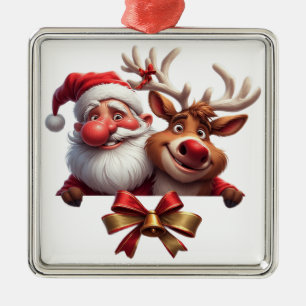 🎄 Santa Reindeer Christmas Keepsake Gift ✨ Metal Ornament