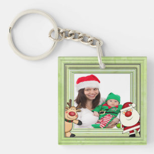 Santa & Reindeer Christmas Photo Template Keychain