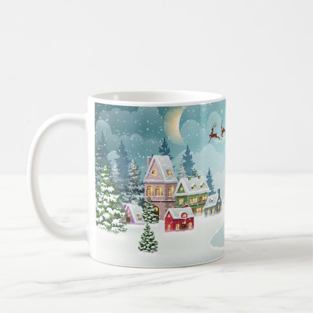 Santa Reindeer Christmas Vintage Scene Coffee Mug (Left)