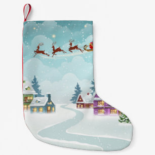 Santa Reindeer Christmas Vintage Scene Small Christmas Stocking