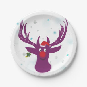 Santa Reindeer Custom Paper Plates 7 in