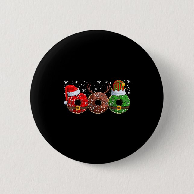 Santa Reindeer Elf Donut Doughnut Christmas Womens 2 Inch Round Button (Front)