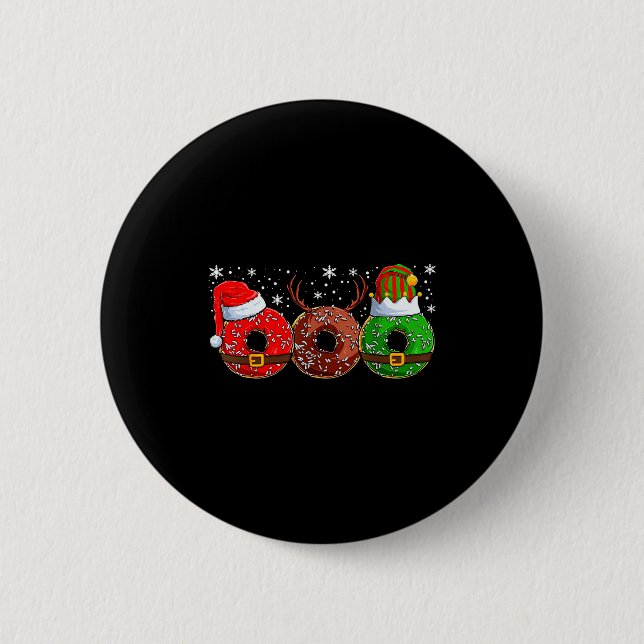Santa Reindeer Elf Donut Doughnut Christmas Womens 2 Inch Round Button (Front)
