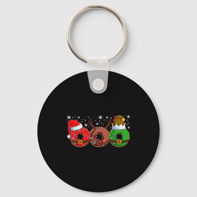 Santa Reindeer Elf Donut Doughnut Christmas Womens Keychain (Front)