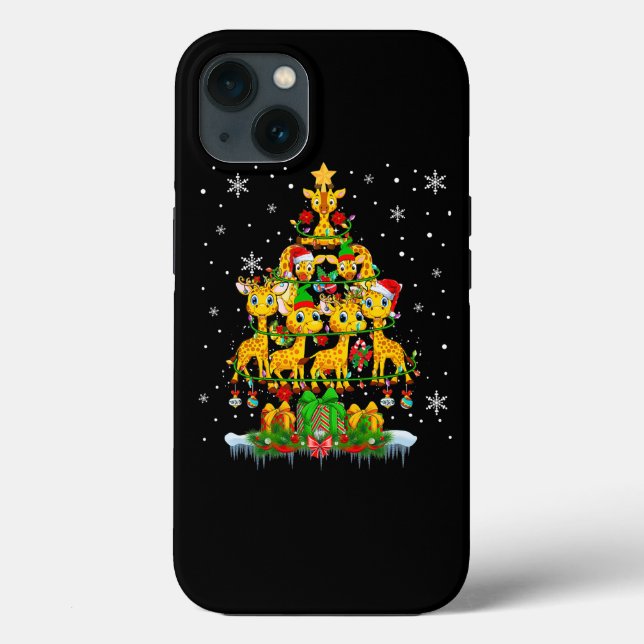 Santa Reindeer Elf Giraffes Christmas Tree Lights  Case-Mate iPhone Case (Back)