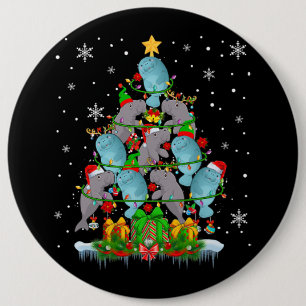 Santa Reindeer Elf Manatees Christmas Tree Lights  6 Inch Round Button