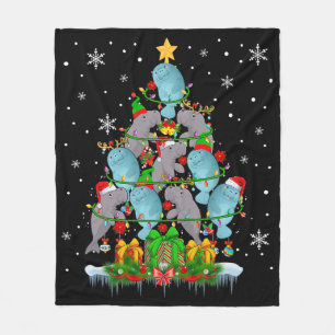 Santa Reindeer Elf Manatees Christmas Tree Lights  Fleece Blanket