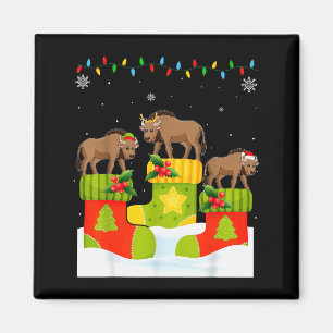 Santa Reindeer Elf Wildebeest In Christmas Socks U Magnet