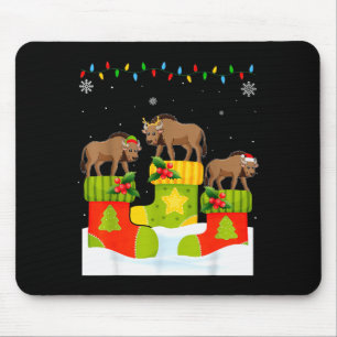 Santa Reindeer Elf Wildebeest In Christmas Socks U Mouse Pad