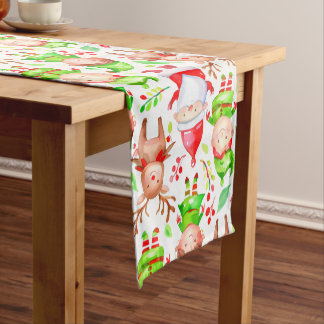 Santa reindeer elves christmas pattern short table runner