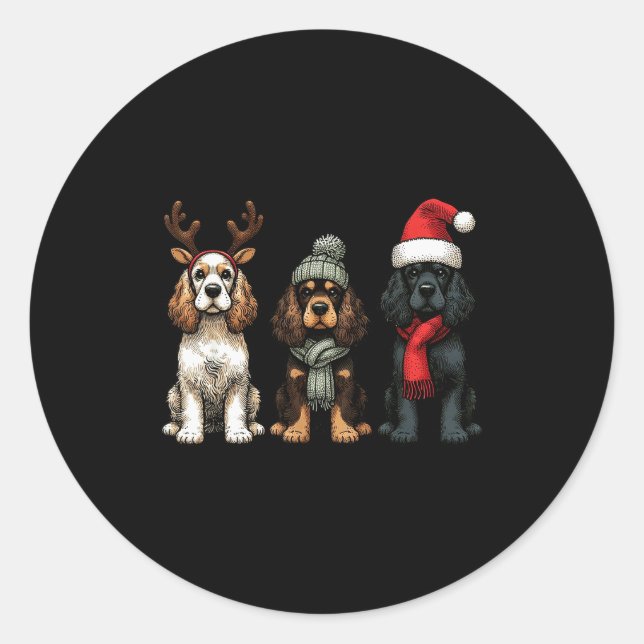Santa Reindeer Er Spaniel Christmas Er Lover Pajam Classic Round Sticker (Front)