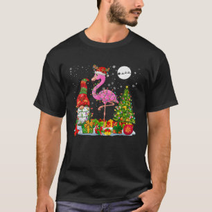 Santa Reindeer Flamingo With Christmas Gnome Xmas  T-Shirt