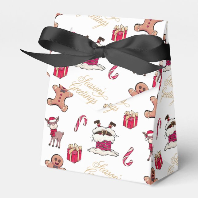 Santa Reindeer Gifts Gingerbread Men Candy Cane Favor Box (Front Side)