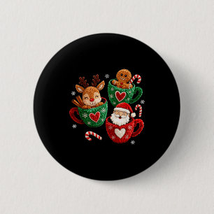 Santa Reindeer Gingerbread Faux Yarn Christmas 2 Inch Round Button