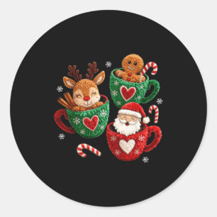 Santa Reindeer Gingerbread Faux Yarn Christmas Classic Round Sticker