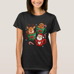 Santa Reindeer Gingerbread Faux Yarn Christmas  T-Shirt