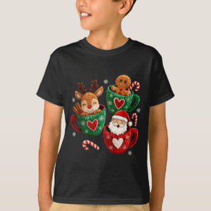 Santa Reindeer Gingerbread Faux Yarn Christmas T-Shirt