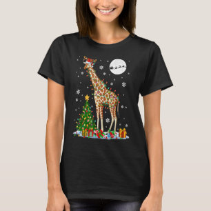 Santa Reindeer Giraffe Christmas Tree Lights Famil T-Shirt