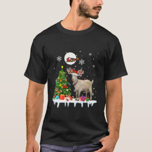 Santa Reindeer Goat Christmas Tree Lights Goat Far T-Shirt