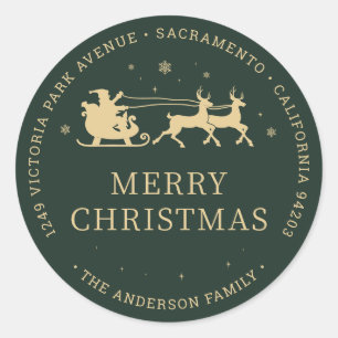 Santa Reindeer Green Christmas Return Address Clas Classic Round Sticker