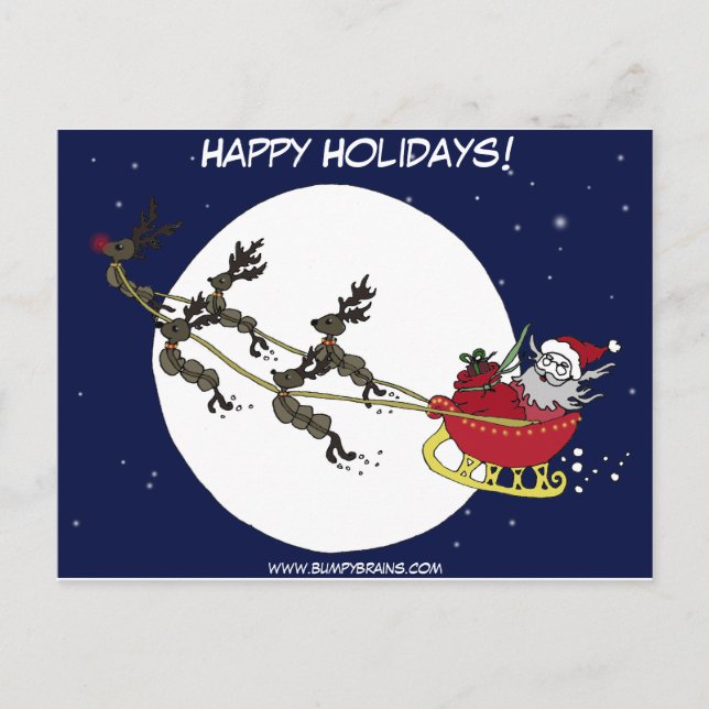 Santa & Reindeer Holiday Postcard (Front)