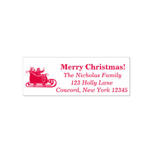 Santa, Reindeer  In Sleigh Christmas Family Name Self-inking Stamp