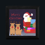 Santa & Reindeer Jewellery Box<br><div class="desc">The Santa & Reindeer Jewellery Box will be a pretty addition to your home's holiday décor. The retro design features Santa with two reindeer, along with this sleigh piled high with packages. The text reads, "Merry Christmas." Also makes a great gift! Customize the text as desired.</div>