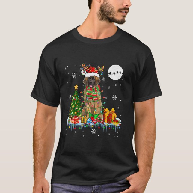 Santa Reindeer Leonberger Christmas Tree Lights Do T-Shirt (Front)