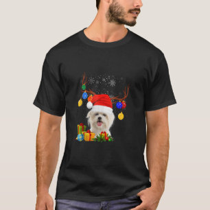 Santa Reindeer Maltese Dog Christmas Lights Xmas P T-Shirt