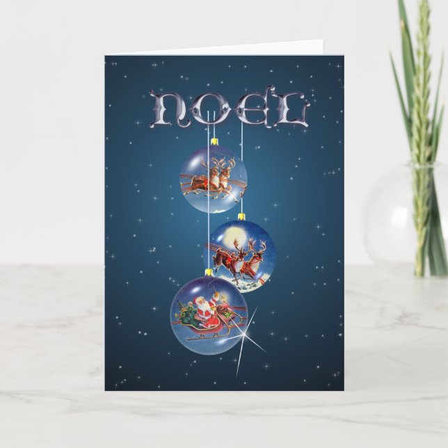SANTA & REINDEER NOEL ORNAMENTS  by SHARON SHARPE Holiday Card (Front)