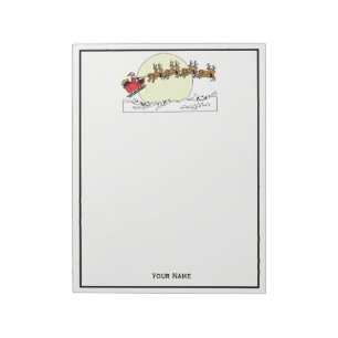 Santa Reindeer Over Snow Covered Town Lt Moon Notepad