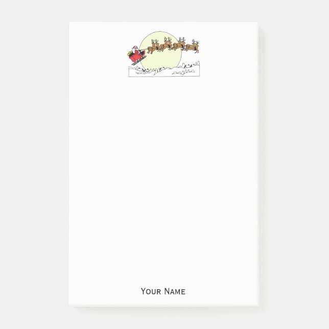 Santa Reindeer Over Snow Covered Town Lt Moon Post-it Notes (Front)