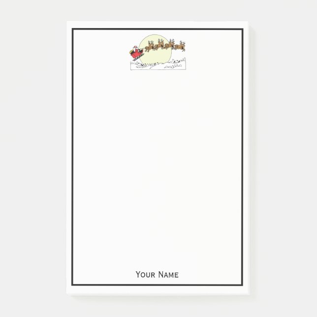 Santa Reindeer Over Snow Covered Town Lt Moon Post-it Notes (Front)