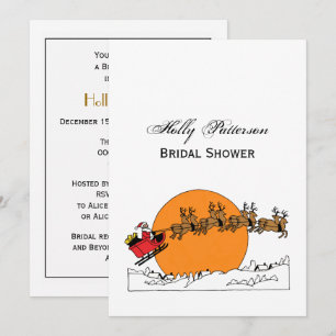 Santa Reindeer Over Snow Covered Town Moon Invitation