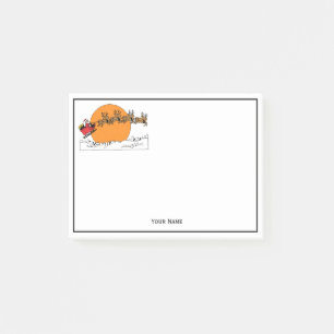 Santa Reindeer Over Snow Covered Town Moon Post-it Notes