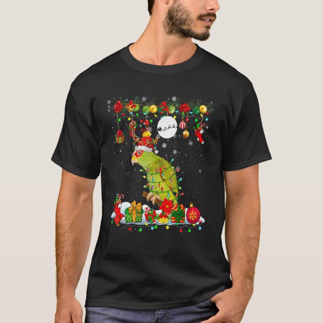 Santa Reindeer Parrot With Xmas Presents Ornaments T-Shirt (Front)