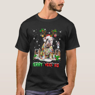 Santa Reindeer Pitbull Dog Christmas Lights T-Shirt