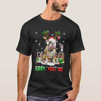 Santa Reindeer Pitbull Dog Christmas Lights T-Shirt