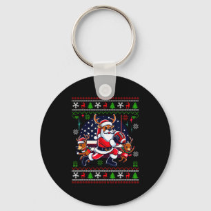 Santa Reindeer Play American Football Ugly Christm Keychain