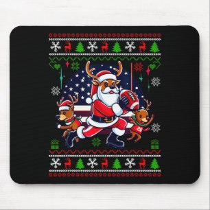Santa Reindeer Play American Football Ugly Christm Mouse Pad