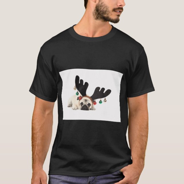 Santa Reindeer Pug T-Shirt (Front)