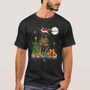 Santa Reindeer Rottweiler Tree Lights Dog Owner T-Shirt
