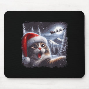 Santa Reindeer Selfie Cat Funny Christmas Tee  Mouse Pad