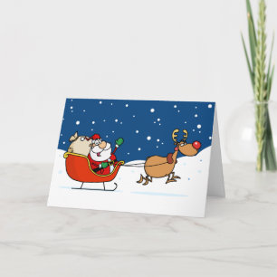 Santa reindeer sleigh Christmas greeting card